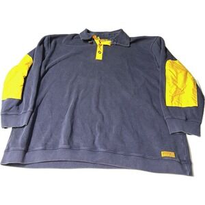 VTG Sperry Top Sider Rugby Polo Sweater Men's 2X Blue Yellow 1/4 Button Pullover